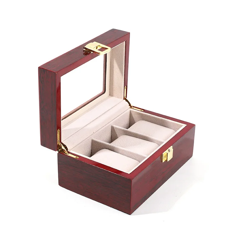 WellZone Eco-Friendly Red Wooden Watch Display Case with Multiple Compartments