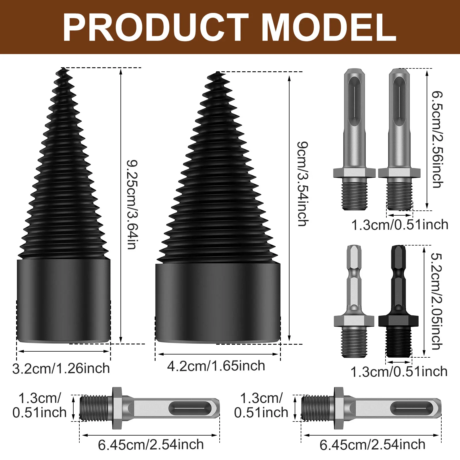 Firewood Log Splitter Round Hex Square Shank Woodworking Tools High-Carbon Steel Wood Splitting Screw Cone for Electric Drill