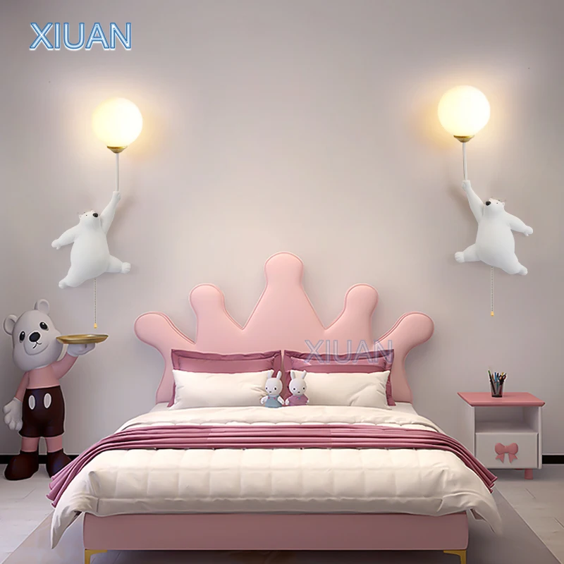 Cartoon Bear Wall Lamp for Children Kids Baby Girl Bedroom Bedside Wall Light 3D Printing Moon Lighting G9 1PC