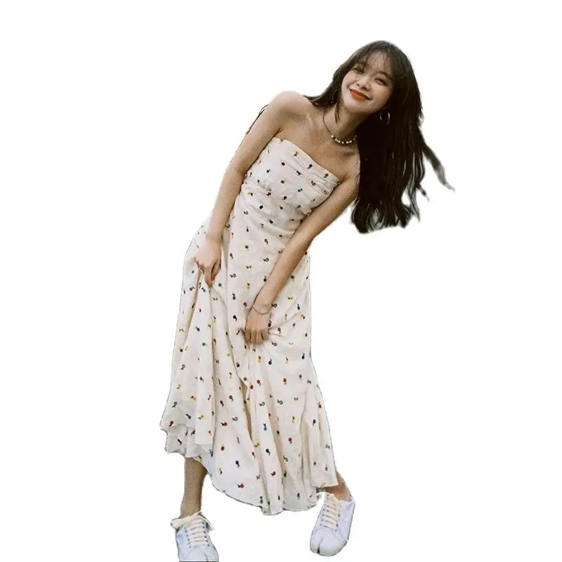 

Off Shoulder Floral Strapless Dress Women's Clothing Summer Chest Wrapping Beach Dress Vacation Tourism Sleeveless Dresses AC533