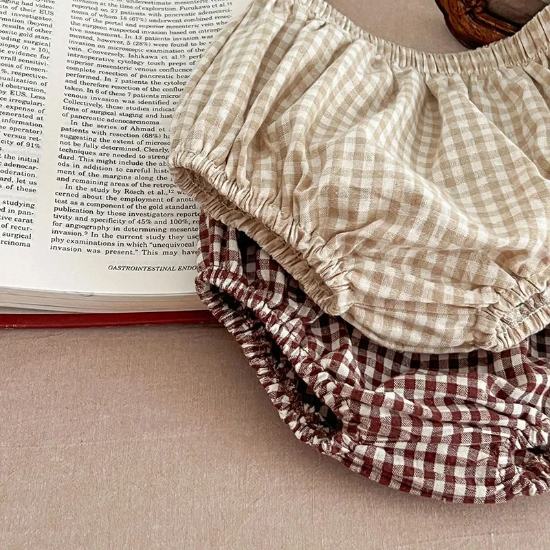 Korean Baby Girl Plaid Blouse Bloomer Suit