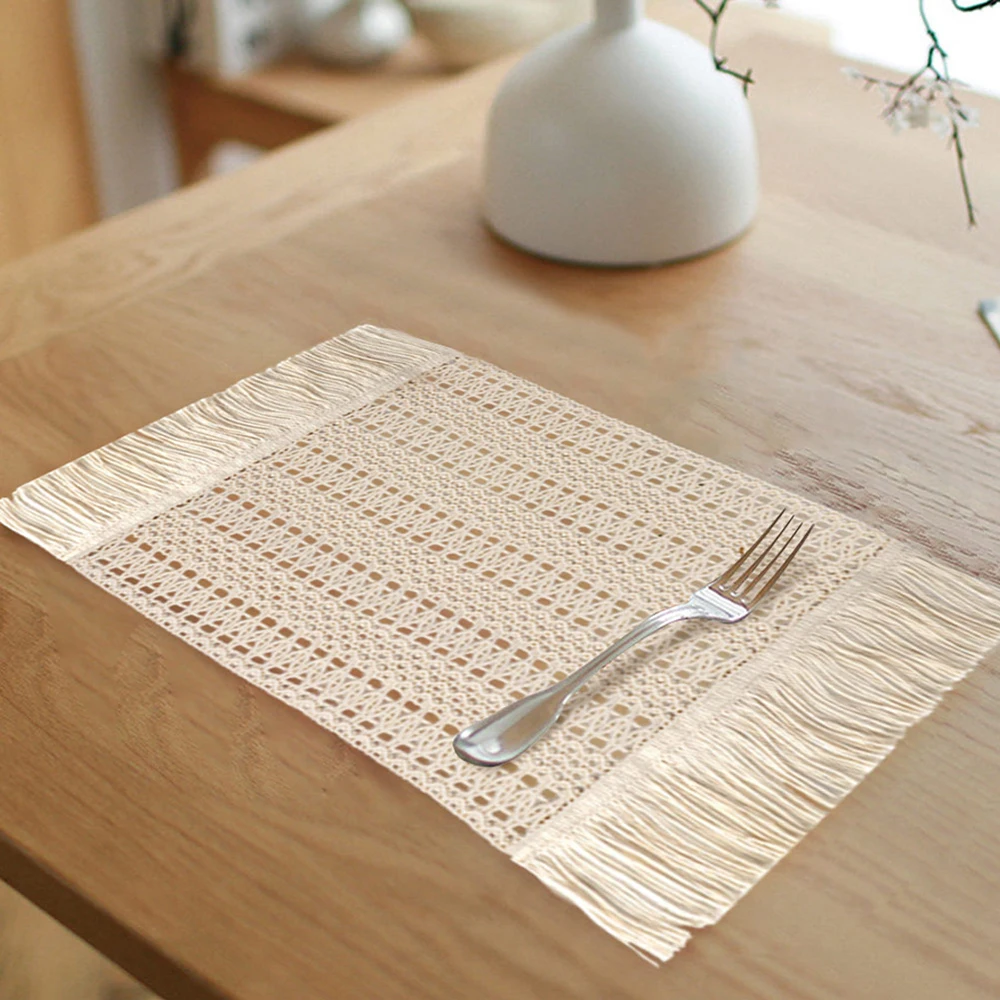 

Ourwarm Bohemian Table Placemats with Braided Tassel Coffee Coaster Tea Mug Dining Pad Home Party Wedding Decoration Coasters