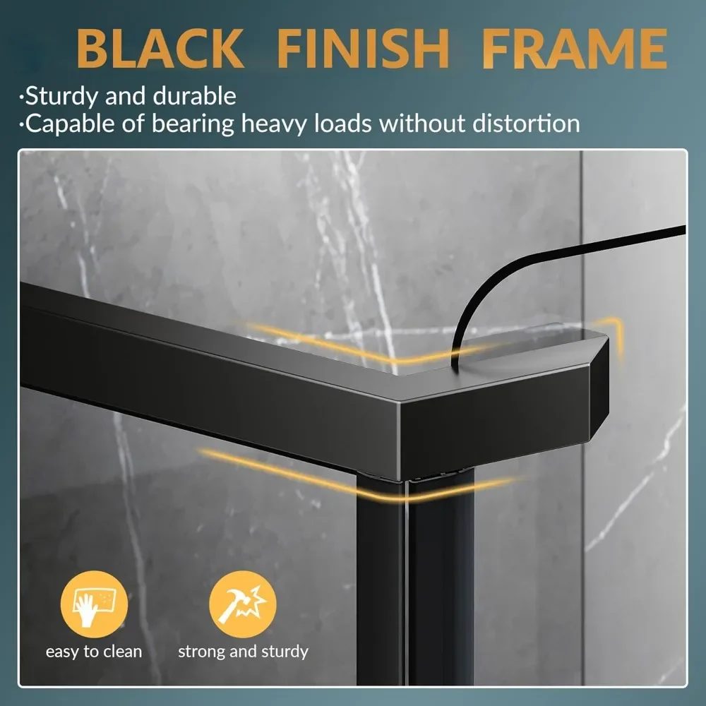 36.5 in. W X 72 in. H Shower Doors, 1/4" Clear Glass, Black Finish, Base Not Included, Corner Pivot Shower Doors 6