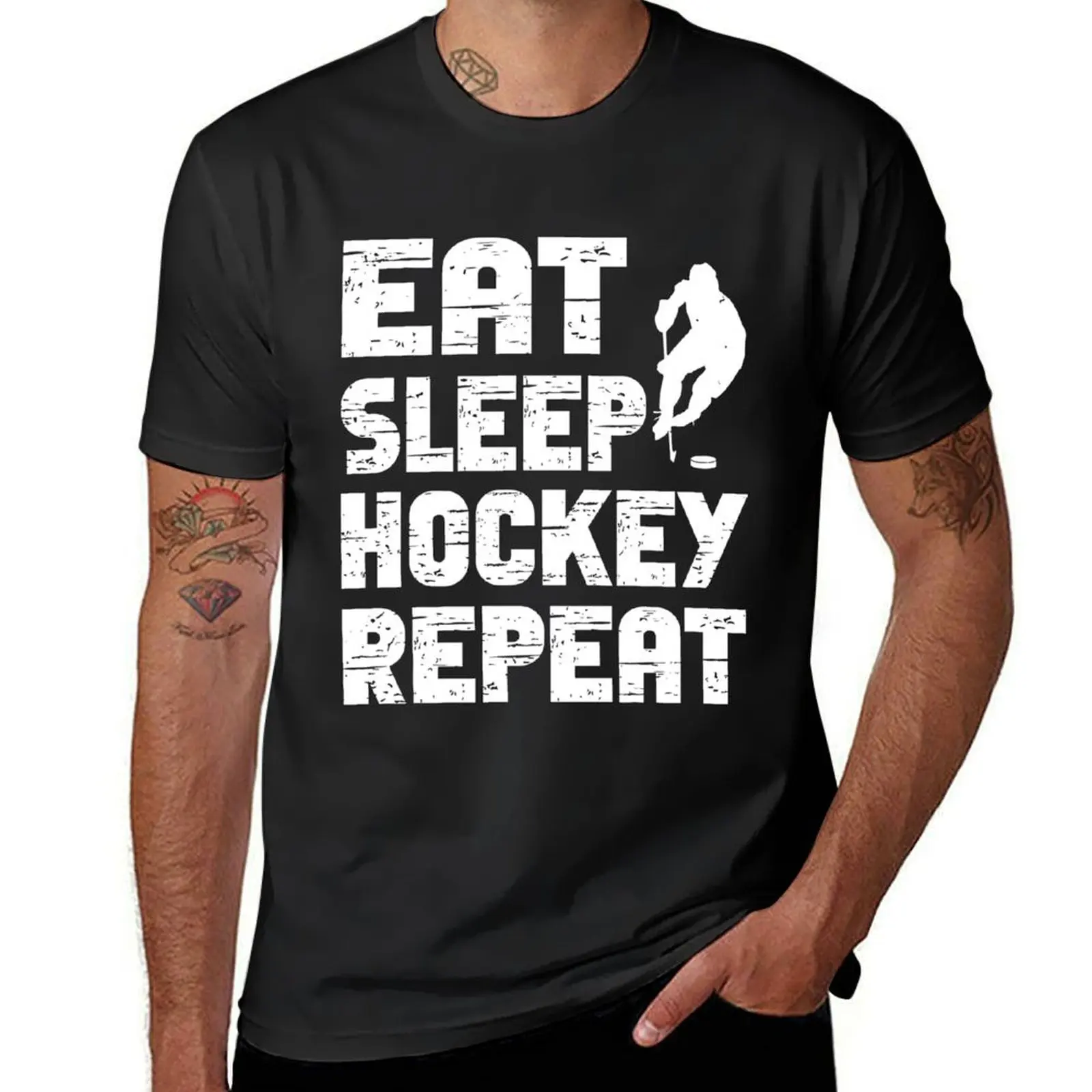 

Eat Sleep Ice Hockey Repeat T-Shirt boys animal print anime summer top mens t shirts pack