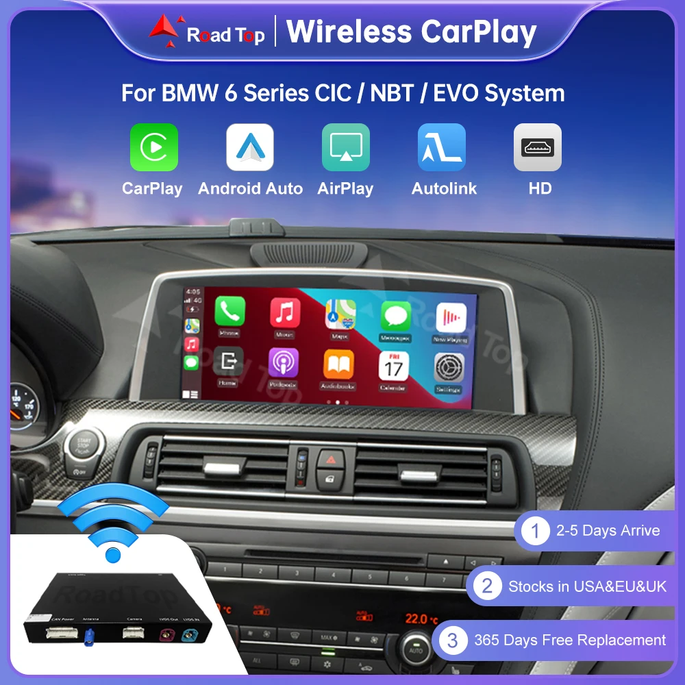 Road Top Wireless CarPlay for BMW 6 Series F06 F12 F13 G32 2010-2020 CIC,NBT,EVO Android Auto Mirror Link AirPlay Car Player