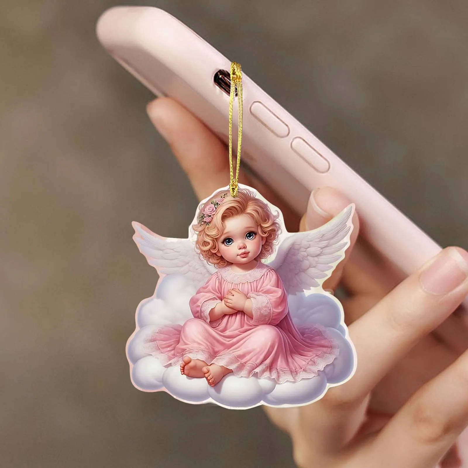 Decorative Little Angel Girl Acrylic 2d Pendant Angel Creative Car Pendant Car Crystals for Chandeliers with Hooks Centerpiece 3