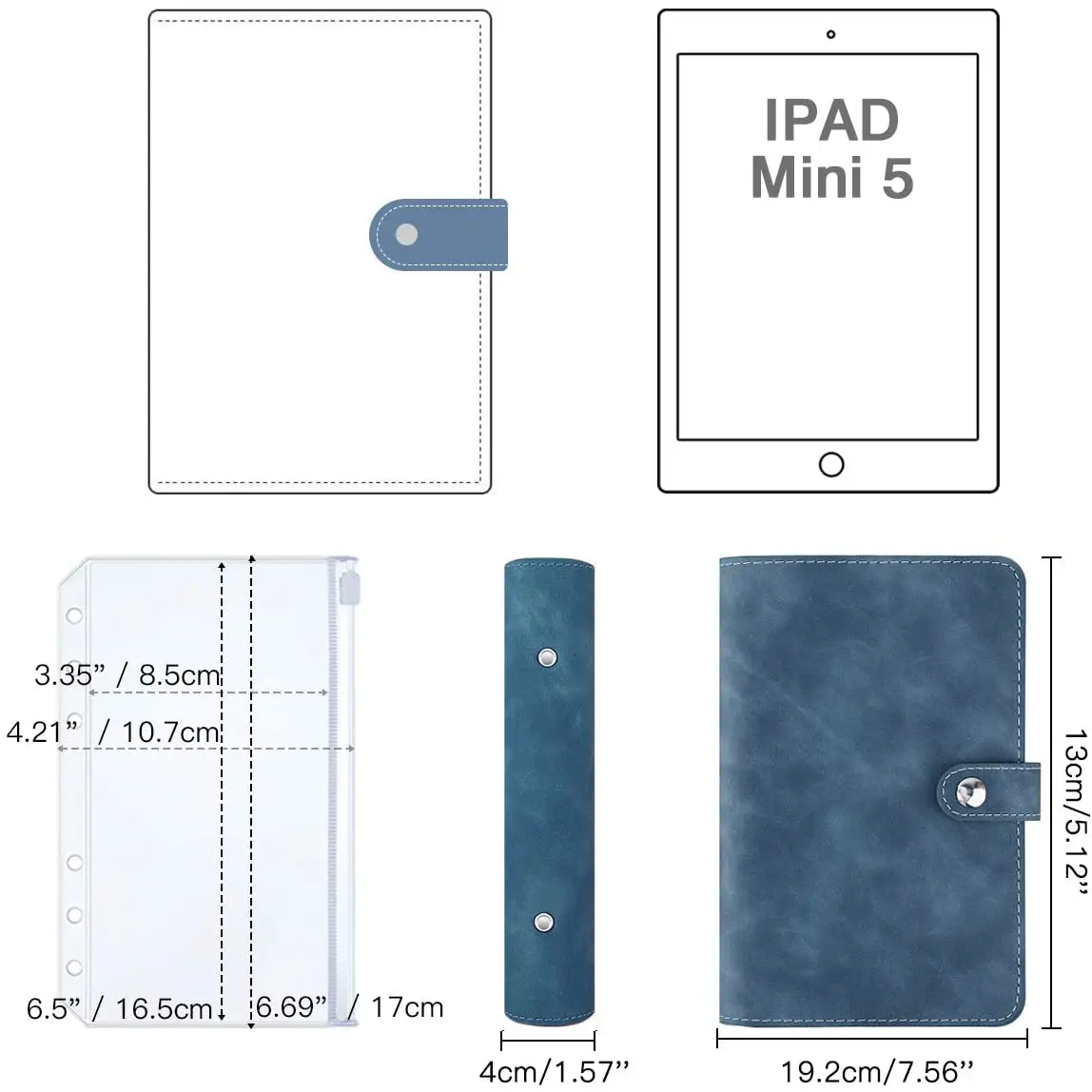 A6 PU Leather Binder Budget Planner Refillable 6 Round Rings Binder Cover Notebook Folder 12 PCS Clear Plastic Envelopes