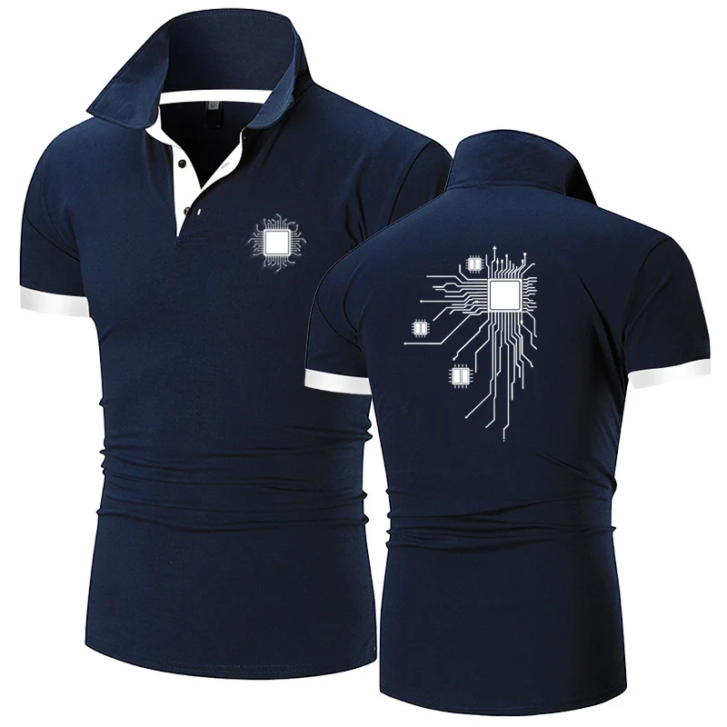 2023 Printing New CPU Processor Circuit Diagram Polo Shirts Men Short Sleeves Cotton Harajuku Classic High Street Tops