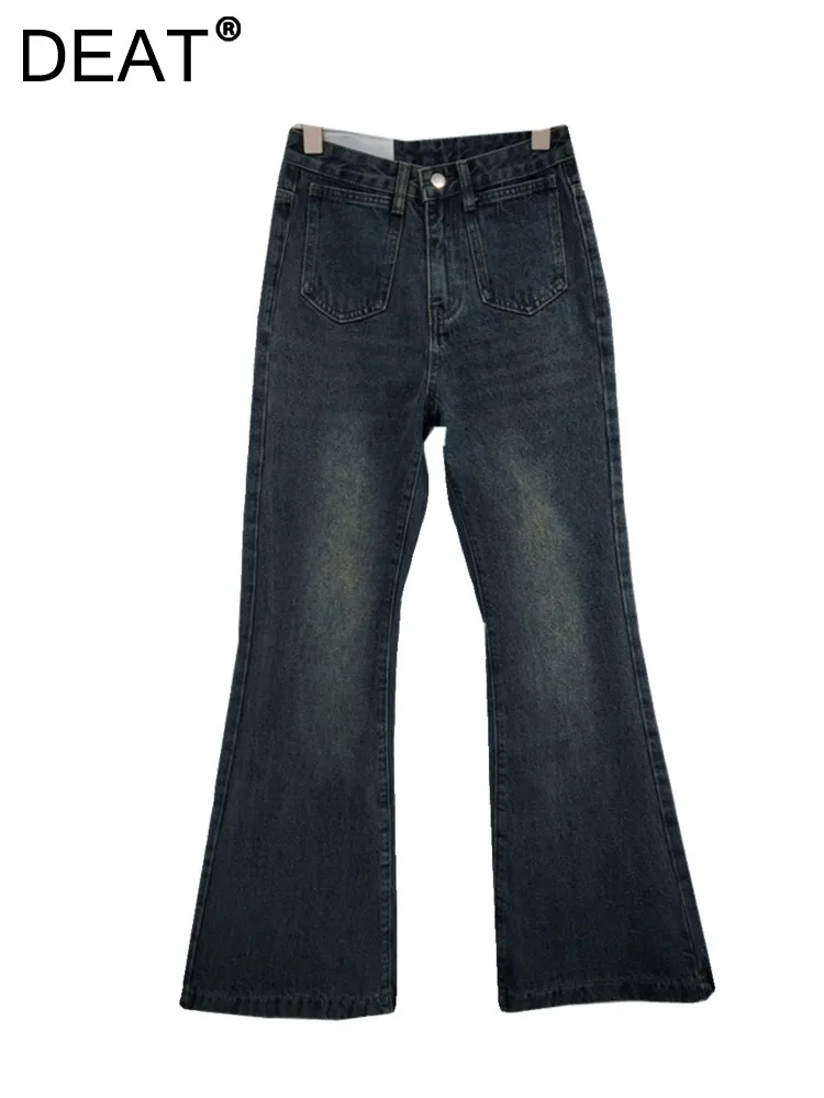 

DEAT Women's Jeans High Waist Straight Retro Color Full Length Slim Micro Flared Denim Pants 2024 Spring New Fashion 29L6718