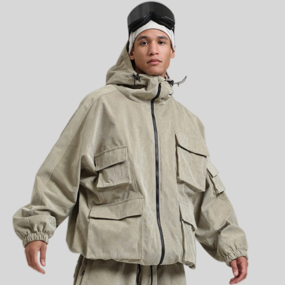 GSOU SNOW Mens Baggy Snowfield Tops Women Warm Windproof Skiing Clothes Multi-Pockets Workwear Jackets Outdoor Waterproof