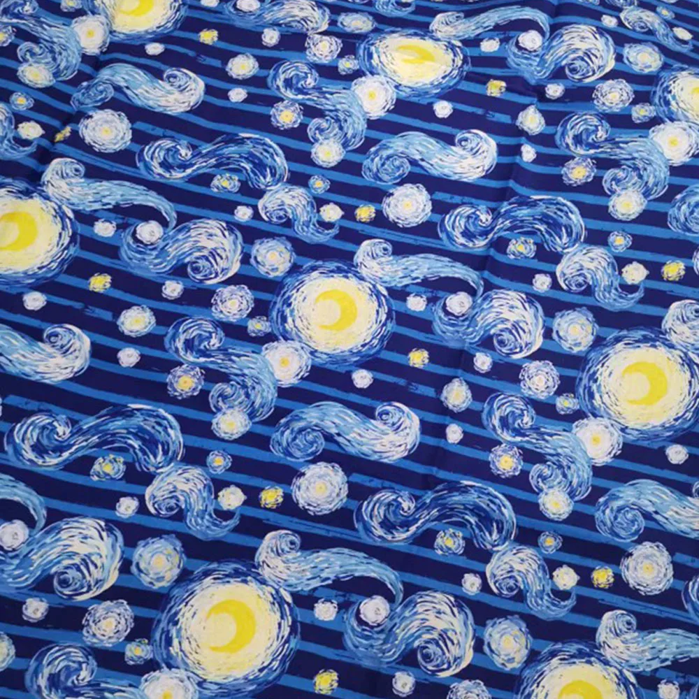 Van Gogh Inspired Starry Sky Cotton Print Fabric - 145x50cm for DIY Projects and Home Decor