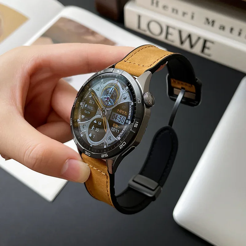 Correa de Silicona y Cuero con Hebilla Magnética Plegable para Reloj Inteligente