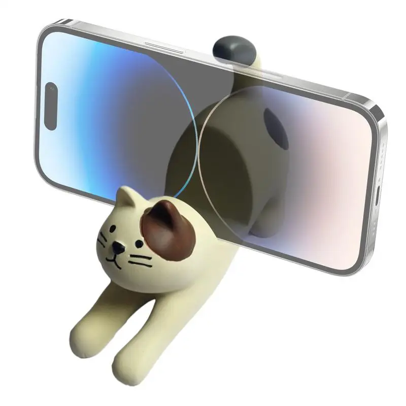Charming Cat Resin Phone Stand - Adorable Desk Decoration