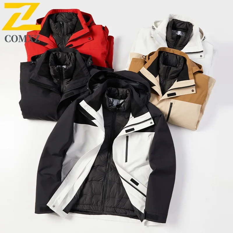COMXZ Thickened Men Jacket Outdoor Mountaineering Wind Resistant Warm Parka Leisure Hooded Camp Cold Proof Light Winter Jackets