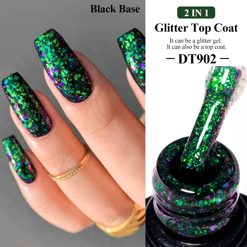 MEET ACROSS 7ml Sparkly Glitter Top Coat Gold Foil Effect Nail Art