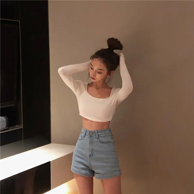 Spring Summer Elastic Denim Shorts Female Korean New High Waist Thin Wild Wide Leg Short Pants Hot Pants Trendy Slim Shorts Girl shorts women