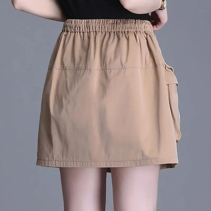 Summer New Casual High Waist Pocket Patchwork Shorts Skirts Solid Loose Lacing A-line Short Skirt Fashion Trend Women Clothing