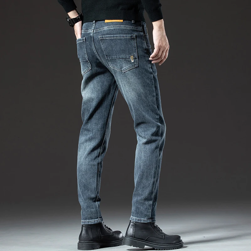 

2023 New Jeans Men's European Big Cow Feet Pants Autumn Stretch Slim Fit