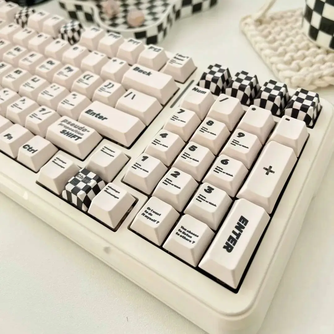 Checkerboard Retro Keycap Estilo Preto e Branco Alto Material Pbt Apto para Ansi Layout Iso Teclado Mecânico Faça Você Mesmo 133 Teclas - Imagem 4