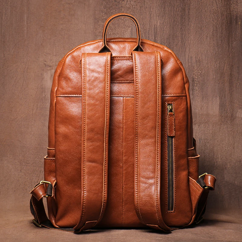 LUOKIR Men's Vintage Genuine Leather Travel Backpack Women's Cowhide College Style School Bag Computer Bags For 15 Inch Laptop 3