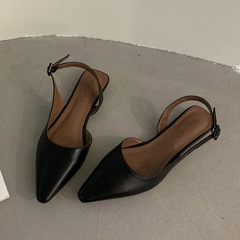 Brown Black Spring New Shallow Slip On Women Slingback Shoes Soft Casual Ladies Sandal Shoes Flat Heel Outdoor Dress Mules