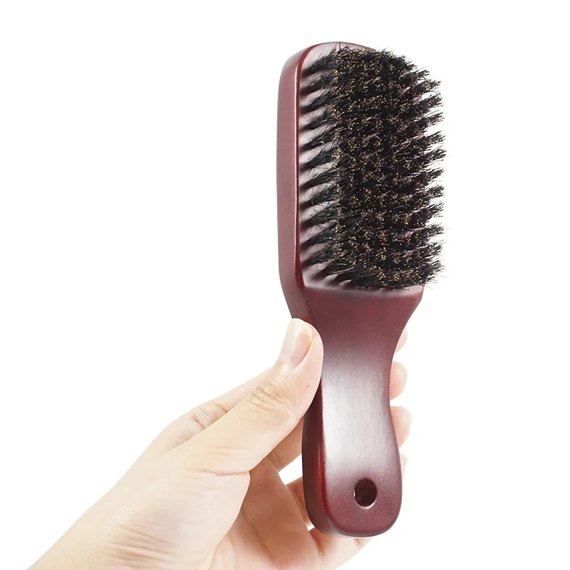 Wood Handle Boar Bristle Hair Brush Men Beard Anti Static Barber Hair Styling Shaving Tool