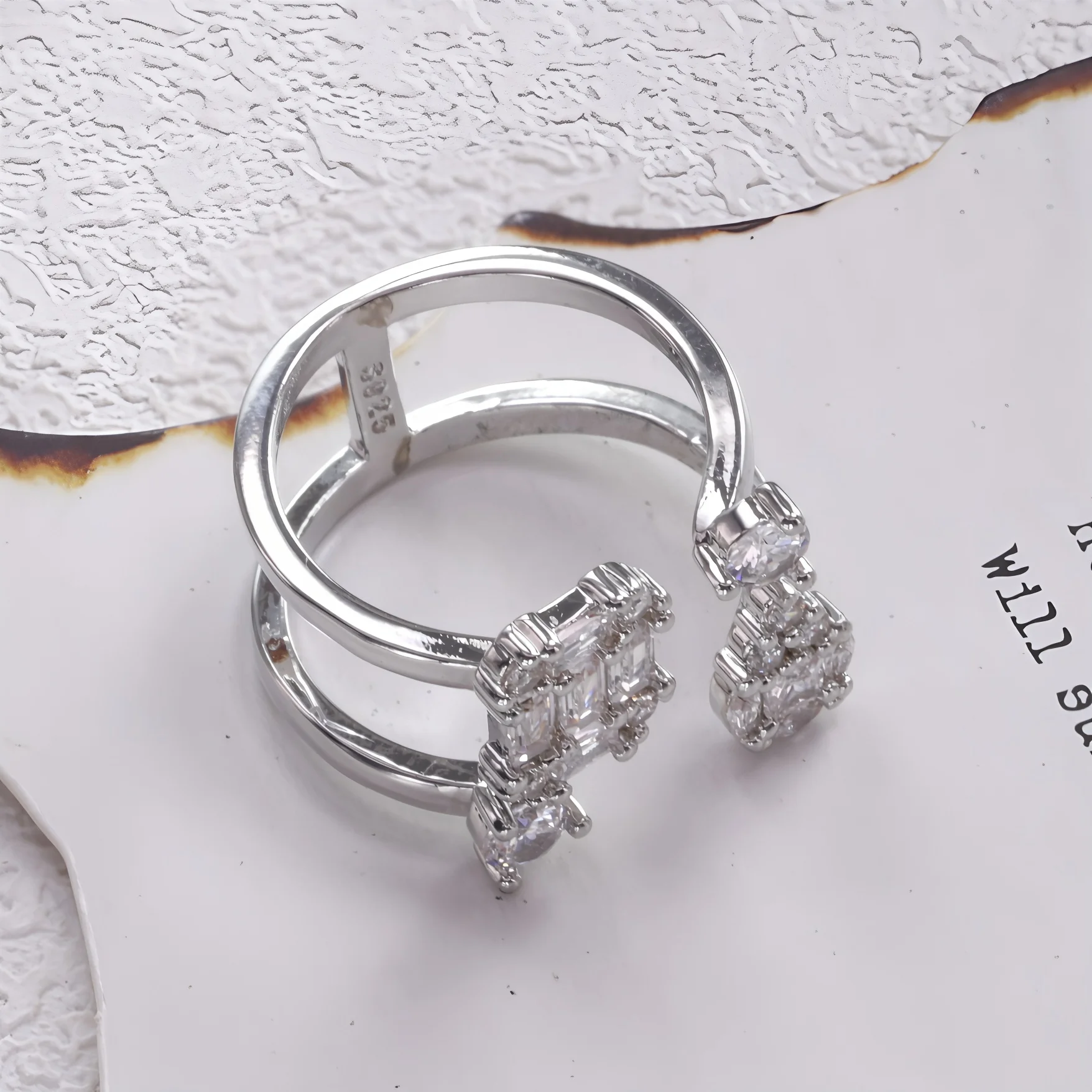 925 Sterling Silver Double Layer Water Drop Ring for Women - Detail View 3