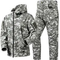 Winter Thicken Men Camo Suit Waterproof Tactical Training Set Multi-pocket Hooded Jacket Fleece Pants Outdoor Hunting 2-piece 1