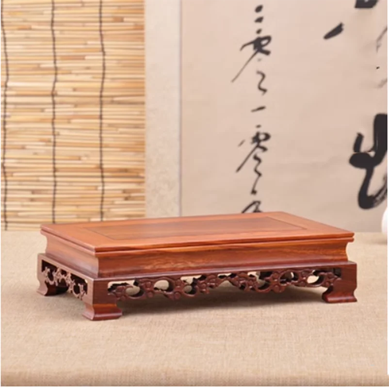 Red Sandalwood Flower Pot, Bonsai Tea Pot, strange Stone Vase, Buddha Statue Decoration Base, Square Solid Wood Bracket