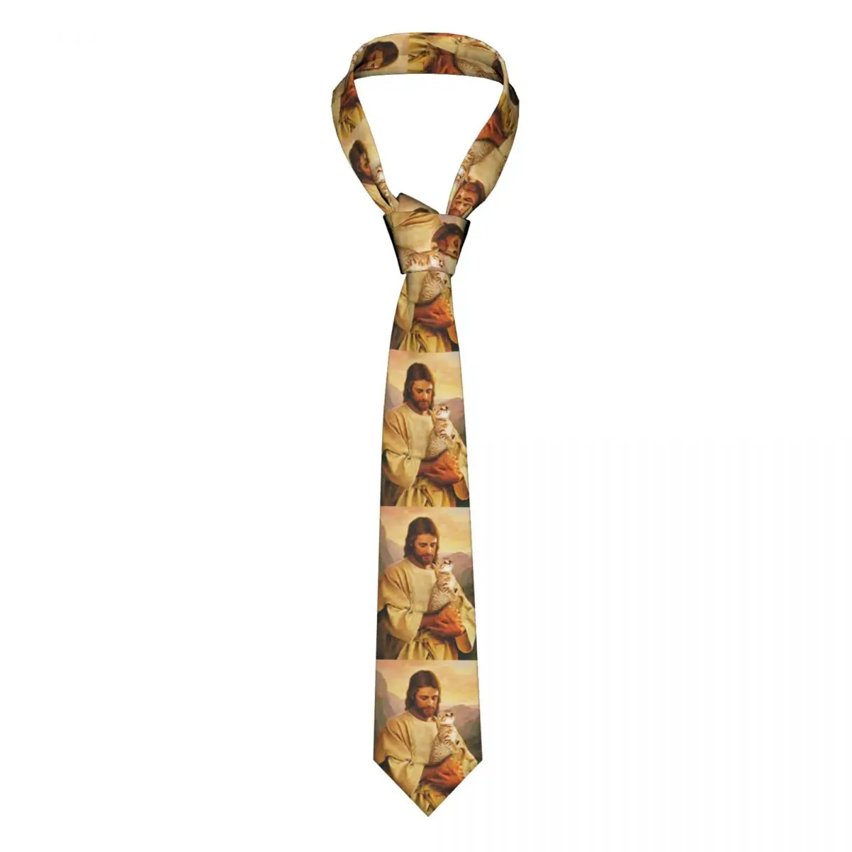 

Christ And His Cat Tie Oil Painting Business Neck Ties Adult Cute Funny Necktie Accessories Quality Graphic Collar Tie Xmas Gift