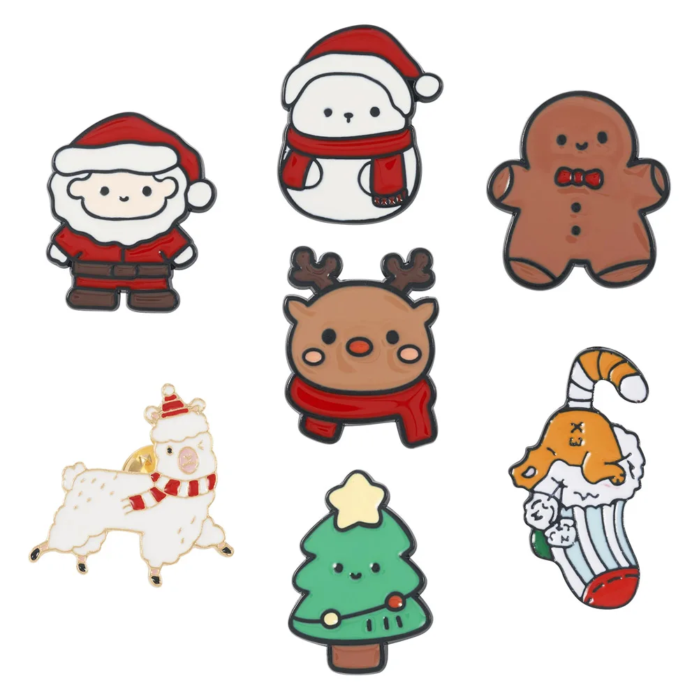 

7Pcs Christmas Theme Enamel Pin Brooches Xmas Tree Deer Gingerbread Man Alloy Badge for Backpack Clothes Hats Jacket Decoration