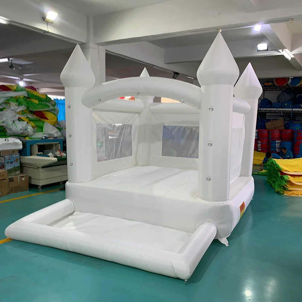 Inflatable Jumping Castle 3.7*2.7*2.6M White Bounce House For Kids Bouncy House White For Children With Blower Slide Outdoor Toy