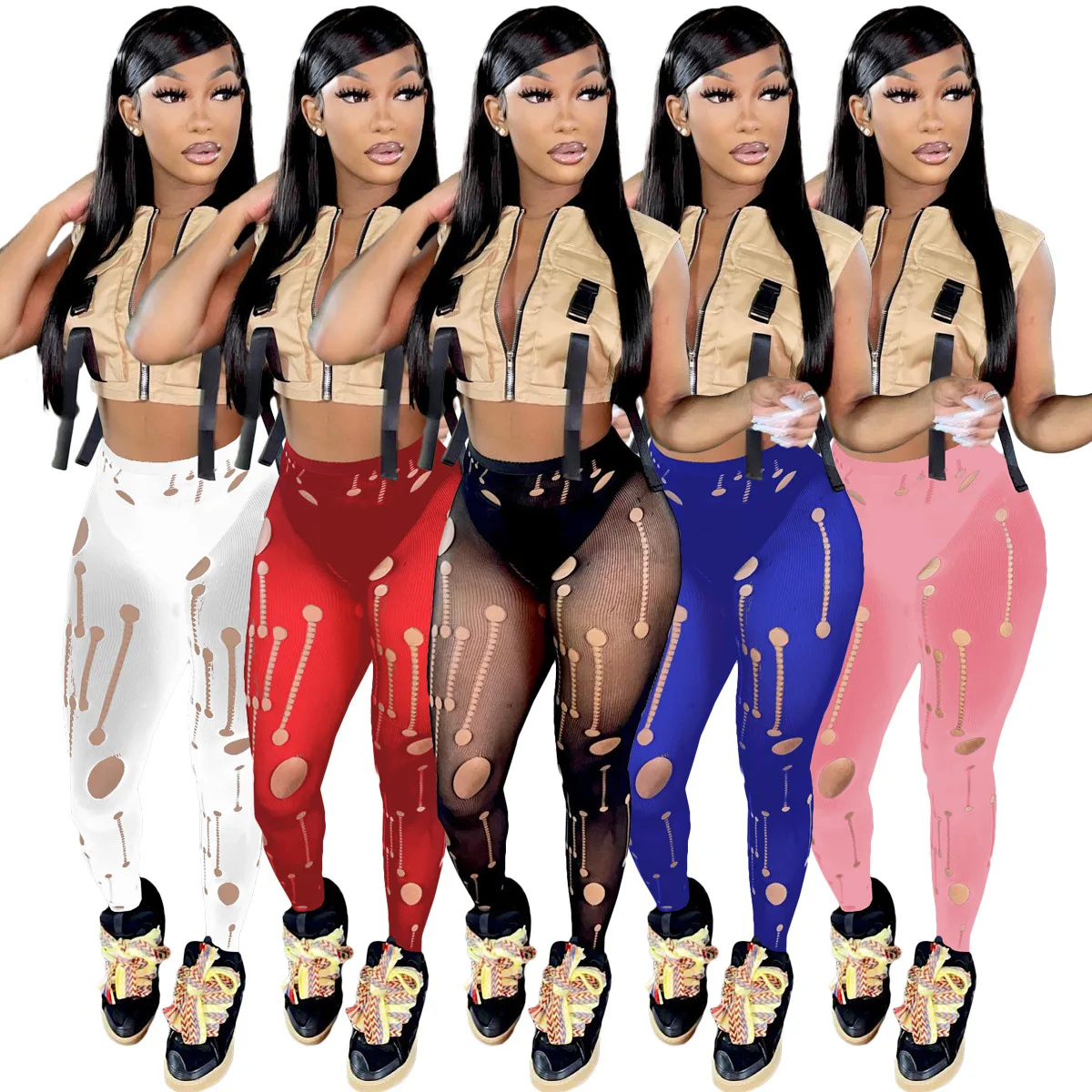 

Sexy Mesh Hole Skinny Long Pants Inner Wear Pantyhose 2023 Summer Hollow Out Women Outfit Night Club Streetwear Slim Sweatpants