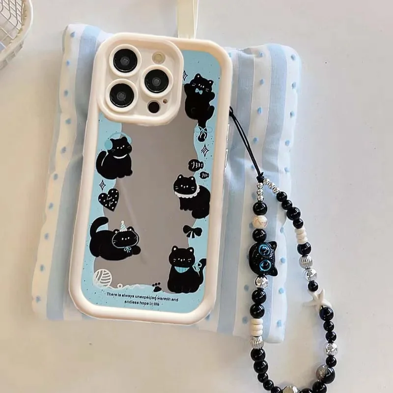 Charming Cat Chain Mirror Phone Case - Soft Protective Casing