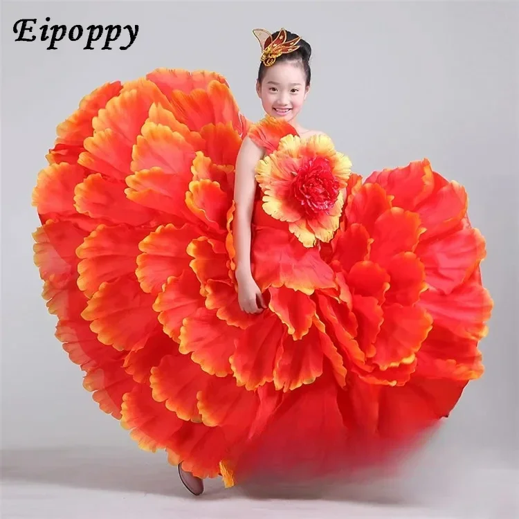 

Spain Dance Skirt Petal Skirt Children Stage Performance Service Children 's Costumes Girls Opening Dance Large Skirt