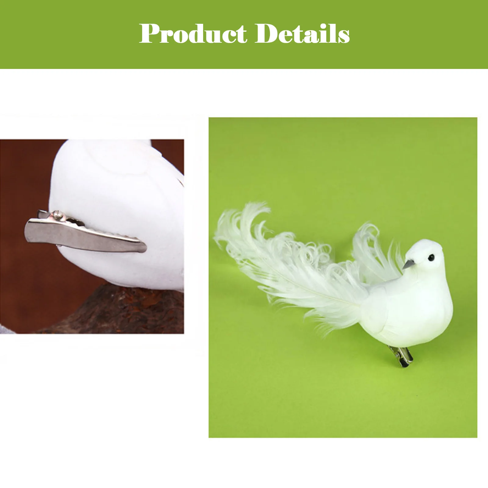 

Décor Artificial Bird 15x3.5x4.5cm White With Clip Christenings Decorative Feathers Lover Peace Doves Portable