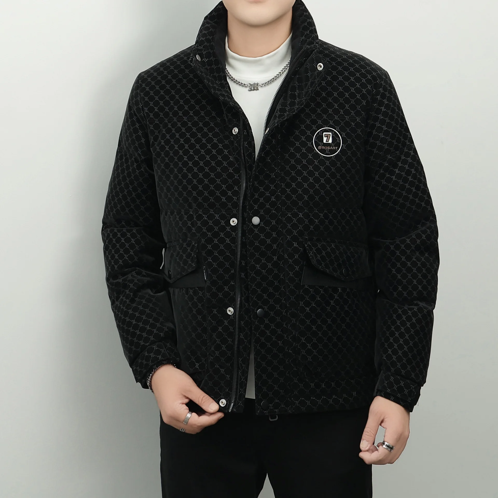 Hip Hop Men PU Leather White Duck Down Jackets Fall Winter Full Print Puffer Down Coats Male Cold Proof Warm Parkas Outwear