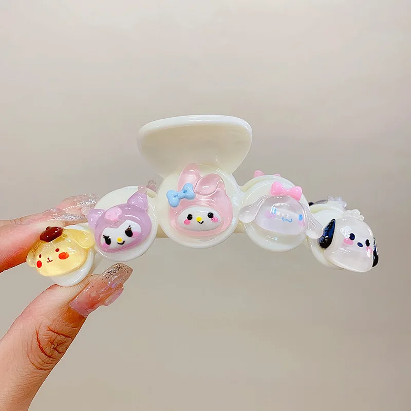 

Kawaii Sanrio Pompom Purins Cinnamoroll My Melody Grip Manual Shark Clip Wild Student Girl Hair Accessories Christmas Gift