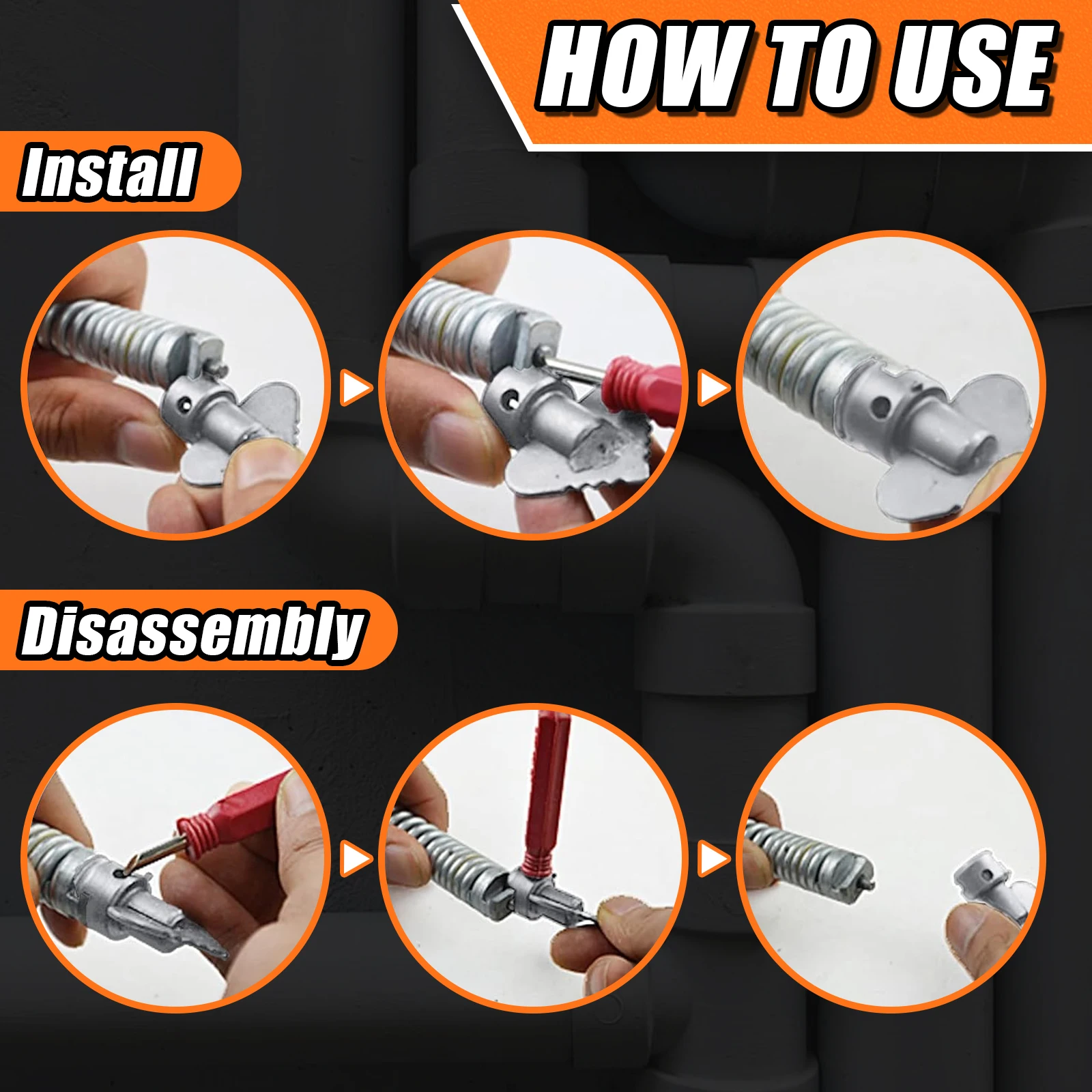 14Pcs Drain Cleaner Combination Cutter Head Set Manganese Steel Pipe Dredge Cutter Head Set Rustproof Spring Automatic Locking