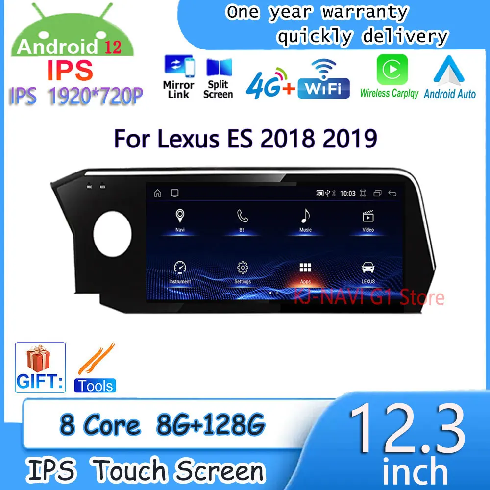 

12.3 Inch Android 12 GPS Navigation Auto CarPlay Video Screen For Lexus ES 2018 2019 Car Radio Multimedia Player 4G+WiFi BT