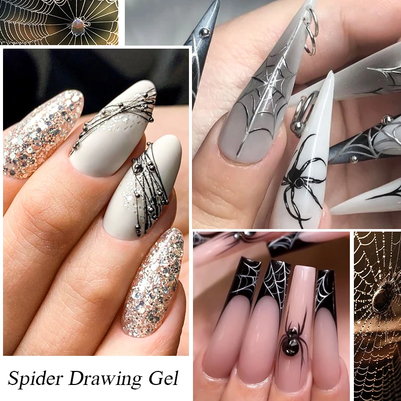 MEET ACROSS 5ml Silver Gold Spider Drawing Gel Nail Polish Spider Wire Drawing Painting Liner Nail Art Gel Varnish DIY Manicure 5