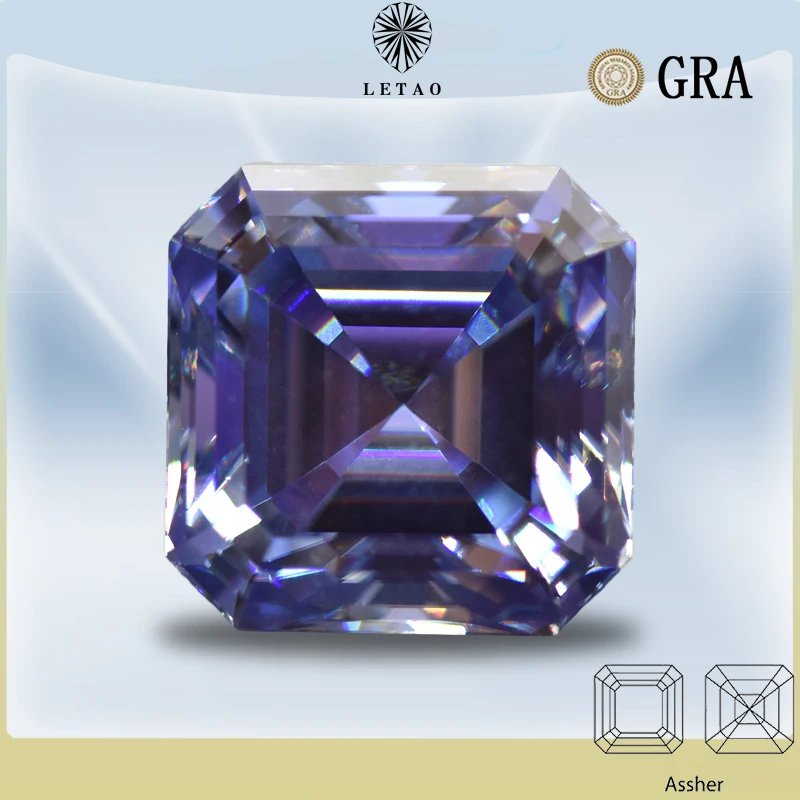 

Moissanite Stone Lavender Color Asscher Cut Advanced Jewelry Material Pass Diamond Tester for jewel making with GRA Certificate