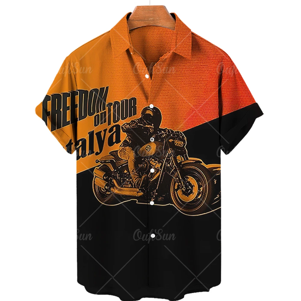 Men's Hawaiian Shirt Motorcycle 3D Printed Short Sleeve Beach Lapel Oversized Hip Hop 5