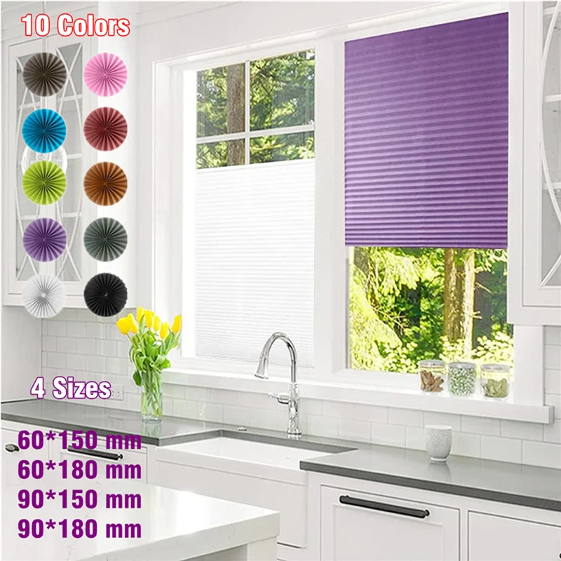 Self-Adhesive Blackout Pleated Paper Shade Pleated Blinds Curtains 10 Colors For Kitchen Bathroom Office Balcony Windows Shades window shades fabric blinds roller blinds window blinds