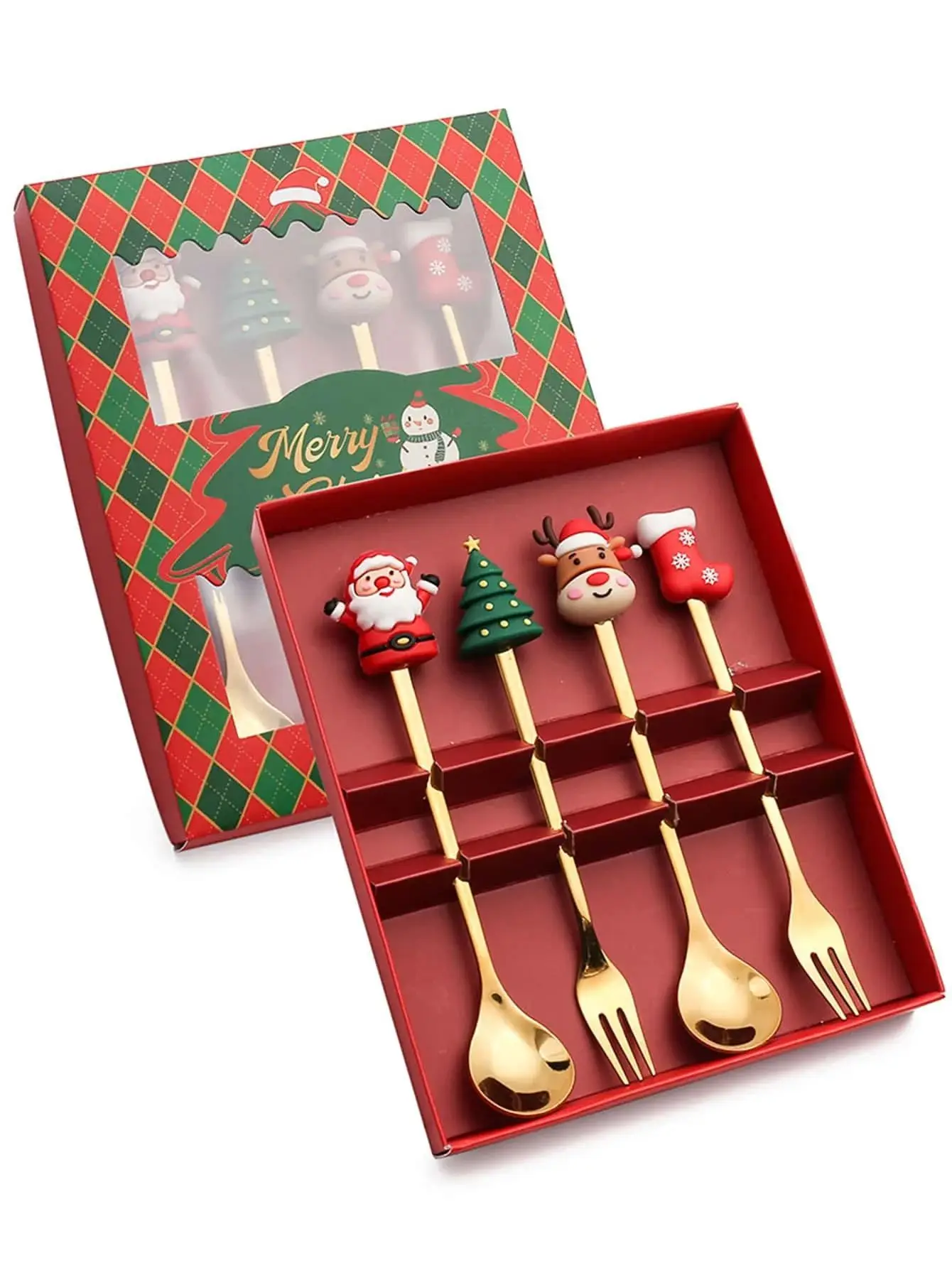 Festive Stainless Steel Spoon and Fork Gift Set - Creative Tableware for Coffee, Tea, and Dessert