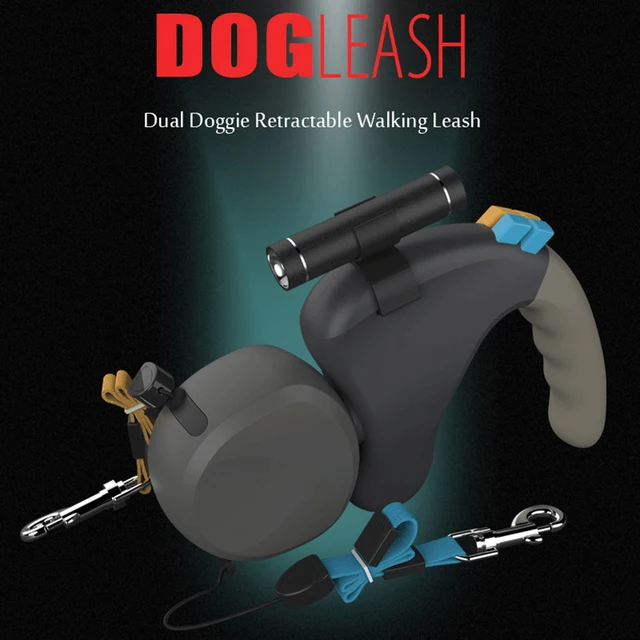 Pet Traction Rope Belt Double Pet Supplies for 2 Dogs Walking Retractable Rotation Pet Rope Dual Dog Rope Leash with Light 2