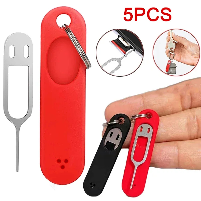 SIM Card Removal Needle Pin Anti-lost Tray Charm Keychain Split Rings Phone SIM Card Storage Case Ejecter Tool Needles