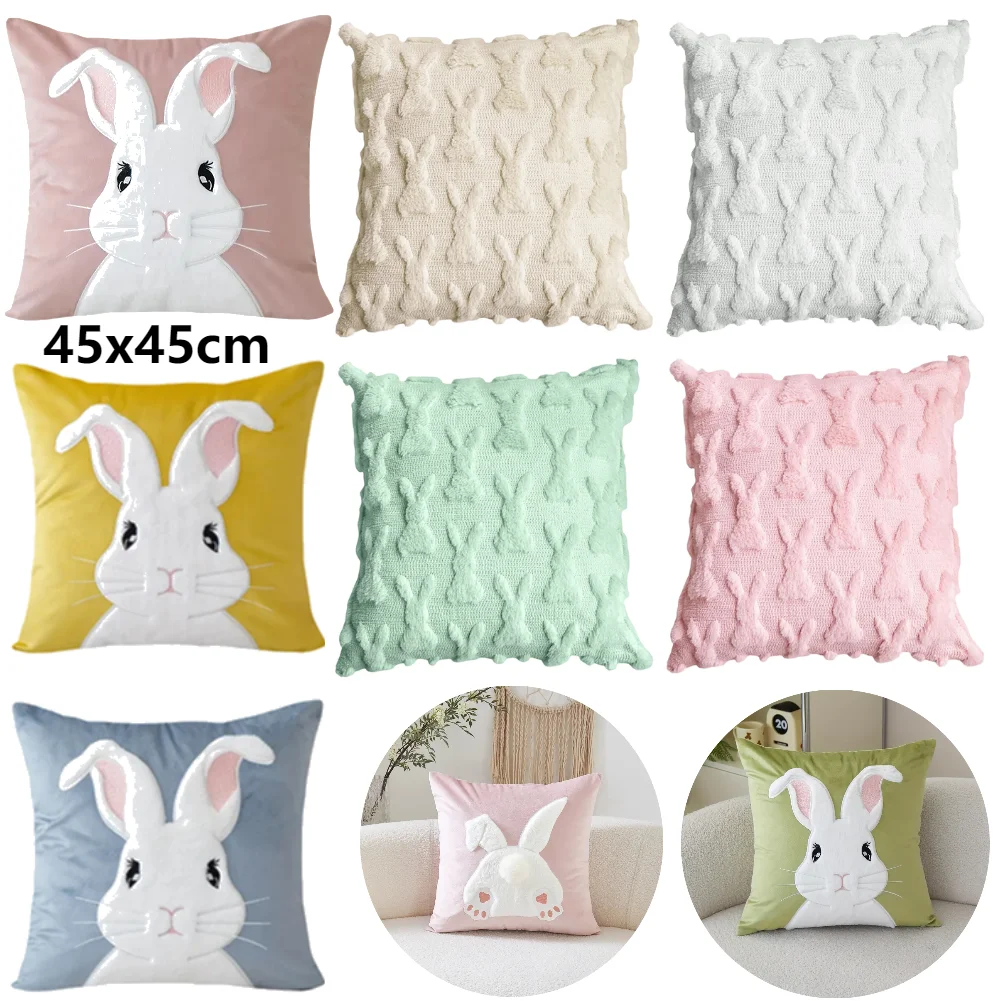 1-2PCS Easter decoration pillow cover rabbit soft comfortable home room decoration sofa cushion cover Easter Bunny Pillow Covers 3