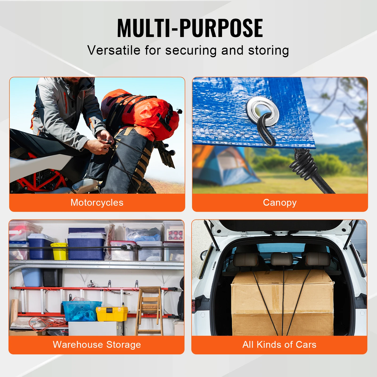 VEVOR 12pcs Elastic Bungee Shock Cord Strap Stretch with A3 Steel Hooks Car Luggage Tent Kayak Boat Canoe Bikes Rope Tie