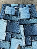 Plus-size Women's Fashion High-waisted Leggings Casual Imitation Denim Plaid Elastic Printed Leggings Casual Foot Pants - Image 3